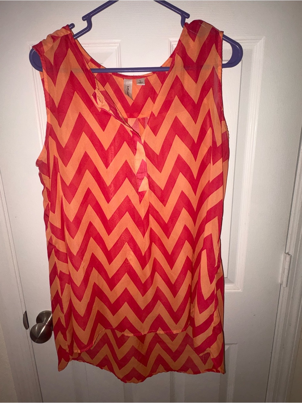 Tacera Orange and Red Chevron V-Neck Tank